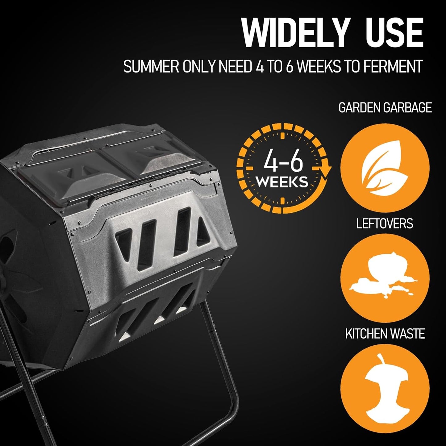 Hourleey Compost Bin Outdoor, 43 Gallon Dual Chamber Tumbling Composting Bin with Sliding Doors, Tumbler Rotating Batch Composter Bin for Garden Kitchen Yard-VerdiqueGarden