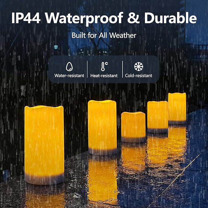 salipt Solar Powered Candles - 3.25" x 6" Waterproof LED Flameless Pillar Candle Set,Dusk to Dawn, Rechargeable Solar Battery Included,Waterproof for Patio Decor,Set of 4-VerdiqueGarden