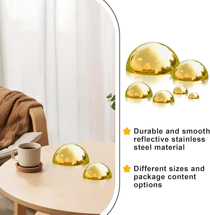 Nerien Gazing Ball, Stainless Steel Garden Mirror Globe, Polished Ornament Sphere, Hollow Floating Reflective Hemisphere, for Home Outdoor Pond Housewarming Swimming Pool Decoration, Gold, 6Pcs Mix-VerdiqueGarden
