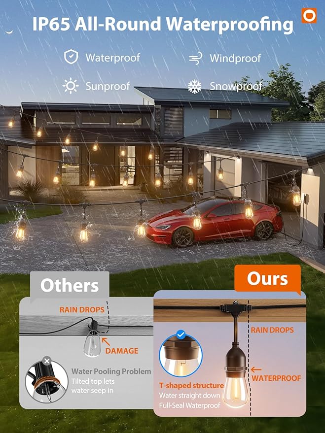 addlon Outdoor String Lights Timer Control, 48FT LED Patio Light with Edison Vintage Shatterproof Bulbs and Commercial Grade Weatherproof Strand - ETL Listed Heavy-Duty Decorative Lighting-VerdiqueGarden