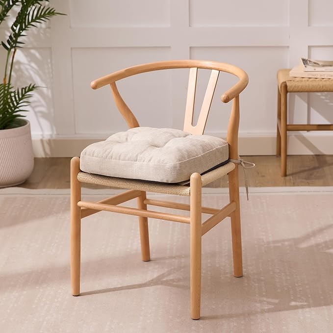 Chair Cushions for Dining Chairs, Dining Chair Cushions, Tufted Indoor Chair Pads with Ties & Non Slip Backing, Seat Cushions for Kitchen Chairs 16.5” x 16.5” x 3.5”, Set of 2, Beige-VerdiqueGarden