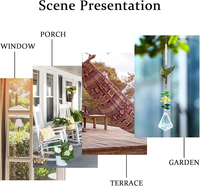 Rhinestones Hummingbird with Crystal Sun Catcher, Glass Window Hanging Ornament,Crystal Prism Suncatcher Outdoor Indoor Home Garden Party Decoration-VerdiqueGarden