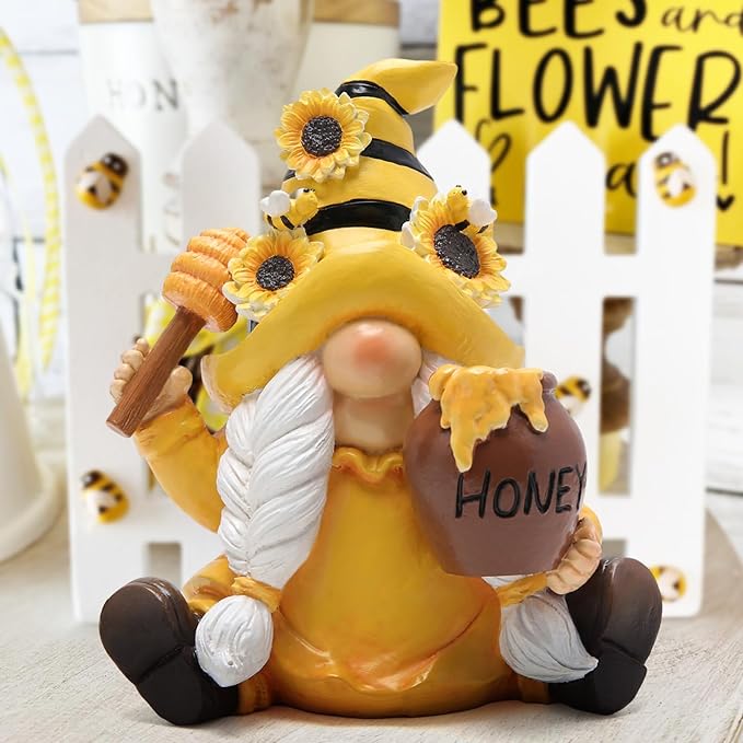 Hodao Bumble Bee Spring Gnome Decorations Honey Bee Gnomes Ornaments World Bee Day Decorations Gifts Summer Gnomes Figurines Honey Bee for Garden Decor Bee Birthday Gifts for Mom, Women, Grandma-VerdiqueGarden