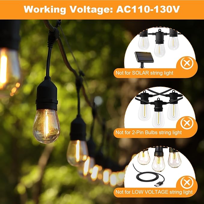 BRIMAX 25 Pack 2W S14 Replacement LED Light Bulbs for Outdoor String Lights, 2200K Warm White, Shatterproof & Waterproof,E26 Medium Base Vintage Edison Light Bulbs-VerdiqueGarden