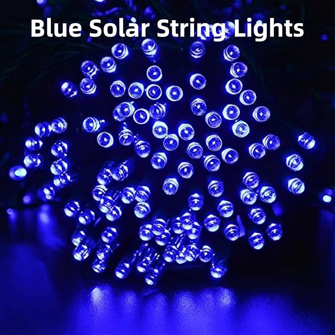 EEW 2-Pack 200 LED Solar String Lights Outdoor, Solar Christmas Lights with 8 Lighting Modes, Waterproof Green Wire Solar Tree Lights for Outside Xmas Wedding Party Garden Patio Decorations (Blue)-VerdiqueGarden