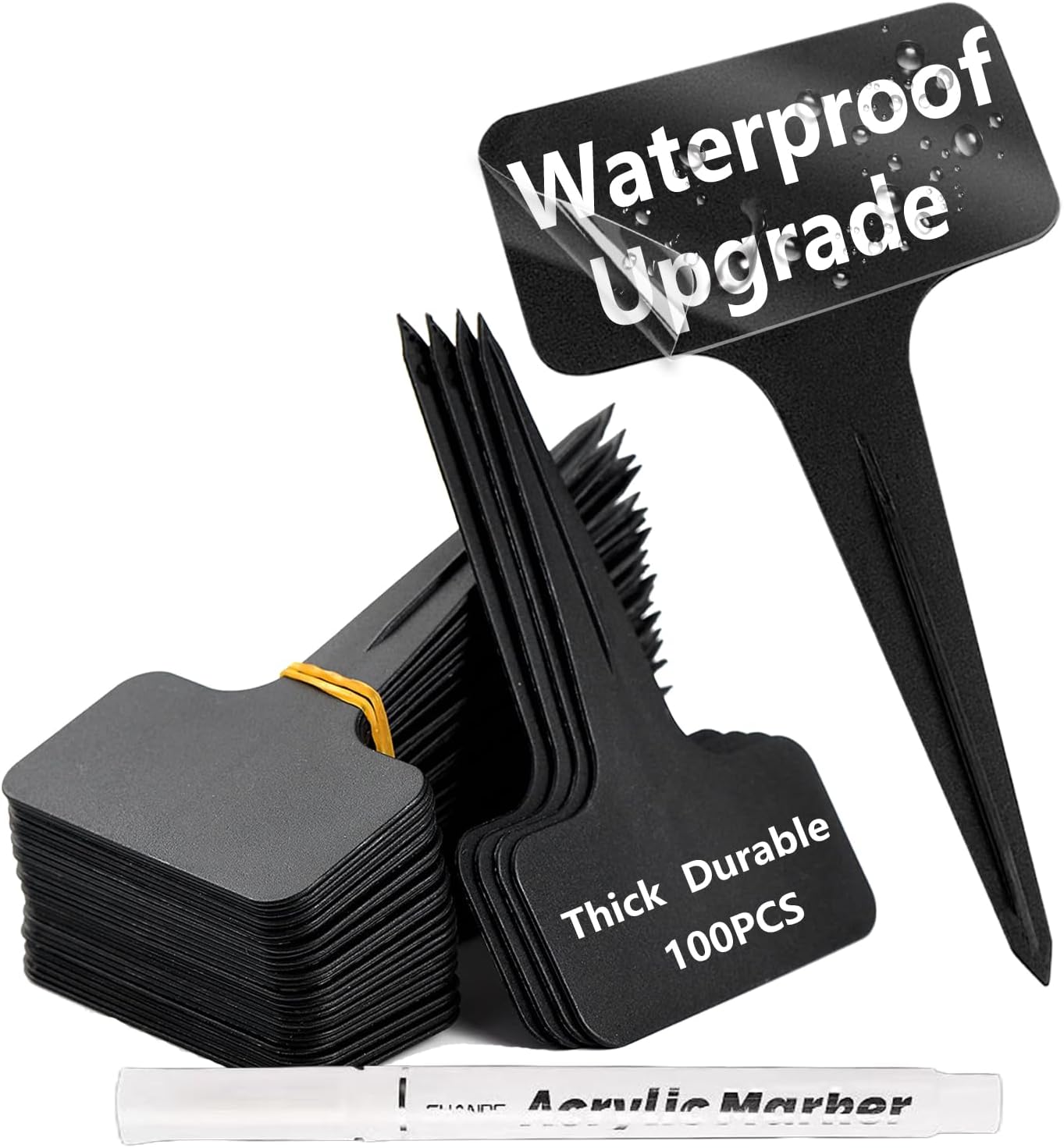 100 Pcs Waterproof Black Durable Plastic Plant Outdoor Garden Labels Nursery Markers T-Type Thick Tags Re-Usable for Vegetables Seedlings-VerdiqueGarden