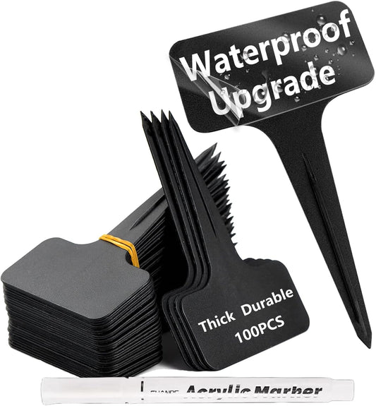 100 Pcs Waterproof Black Durable Plastic Plant Outdoor Garden Labels Nursery Markers T-Type Thick Tags Re-Usable for Vegetables Seedlings-VerdiqueGarden