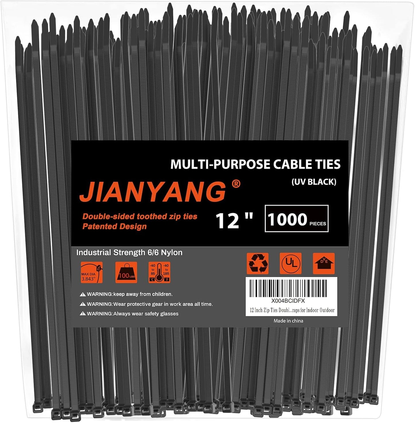 12 Inch Zip Ties Double Sided Toothed (Bulk 1000 Pack),100 LBS Tensile Strength Heavy Duty Cable Wire Ties With Self-Locking Adjustable More Durable Nylon Tie Wraps for Indoor Outdoor-VerdiqueGarden