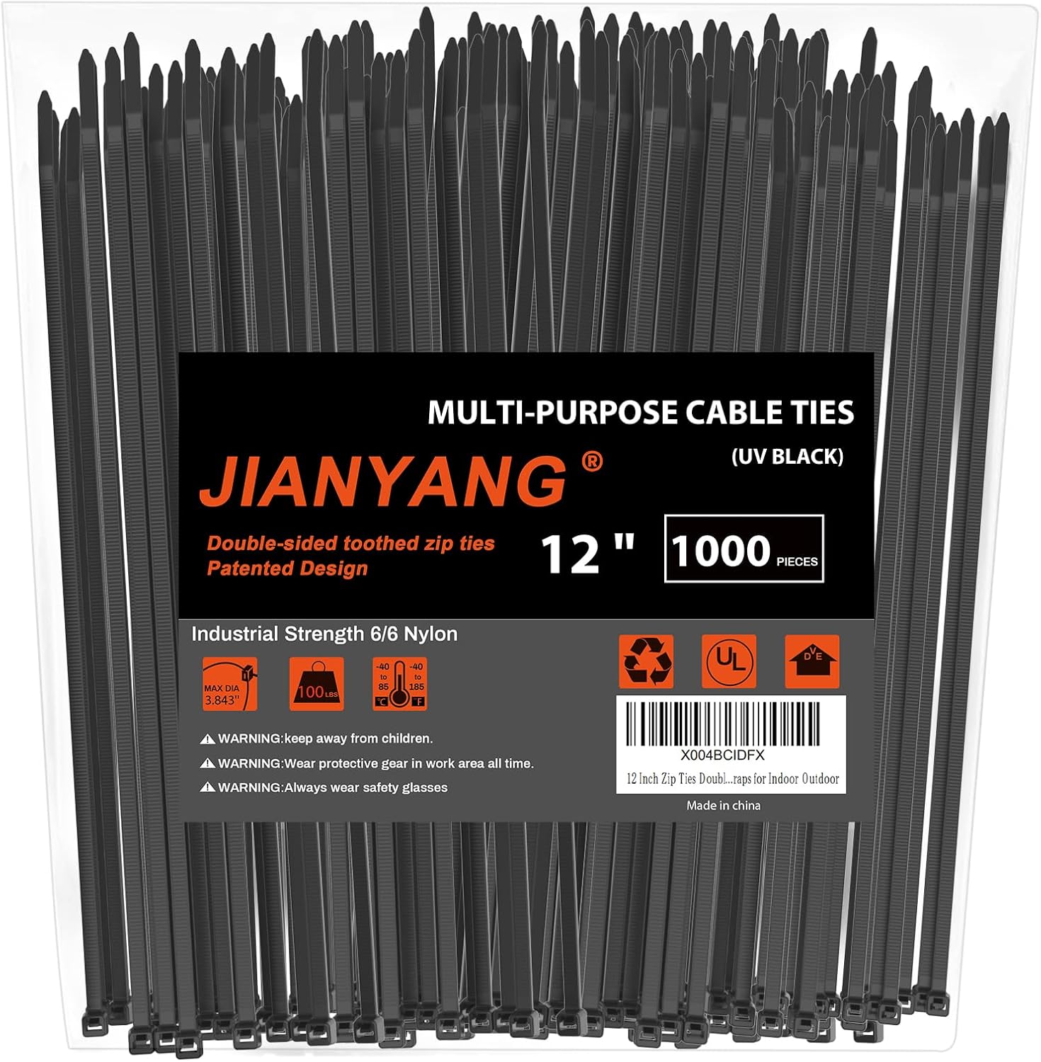 12 Inch Zip Ties Double Sided Toothed (Bulk 1000 Pack),100 LBS Tensile Strength Heavy Duty Cable Wire Ties With Self-Locking Adjustable More Durable Nylon Tie Wraps for Indoor Outdoor-VerdiqueGarden