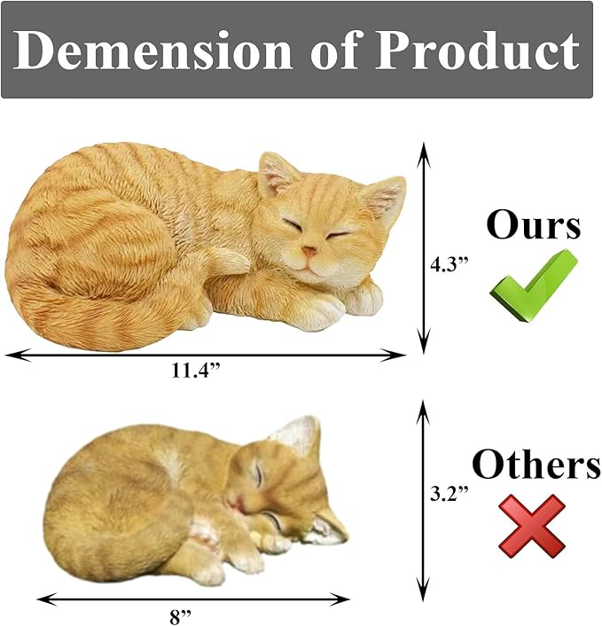 Garden Decor Cat Statue Outdoor Statue, Cat Figurines Garden Statues & Sculpture Decoration, Sleeping Cat Statue Decor for Patio, Porch and Lawn, Cat Gifts for Cat Lover and Women, Cat Memorial Stone-VerdiqueGarden