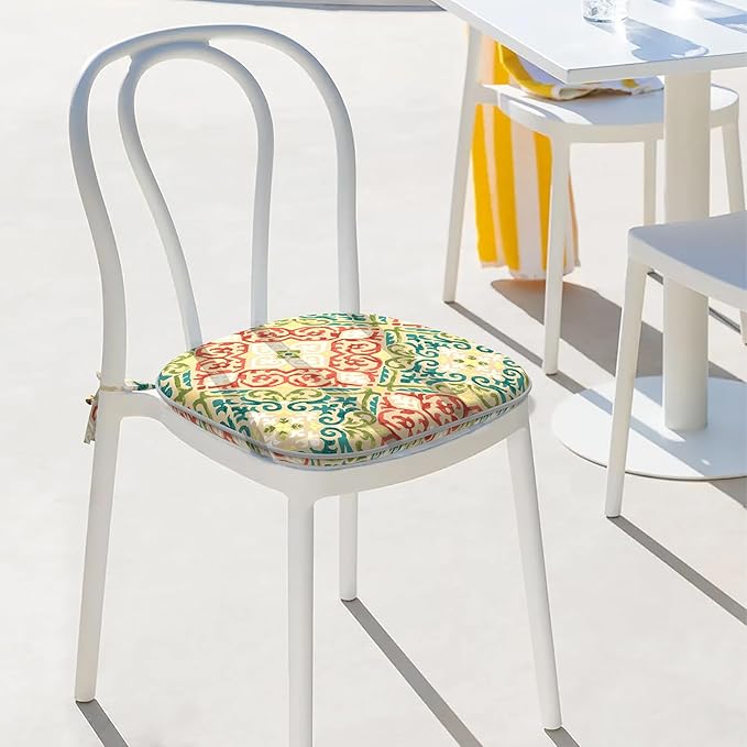 Indoor/Outdoor Chair Cushions 16x17 Inch, Patio Chair Cushions with Ties, All Weather Seat Cushions for Patio Furniture Home Garden Chair Use, Set of 2,Geometric Orange-VerdiqueGarden