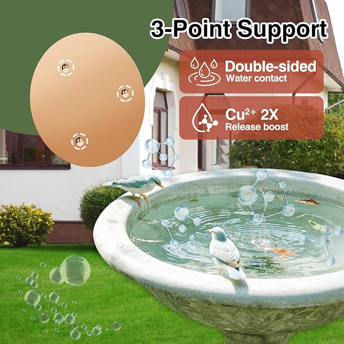 Bird Bath Copper Plate Disk 99.99% Pure Copper Cleaning Disk Stable Triple-Point Support Outdoor Bird Bowl, Pure Copper Bird Bath Purification Tray, Suitable for All Seasons-VerdiqueGarden
