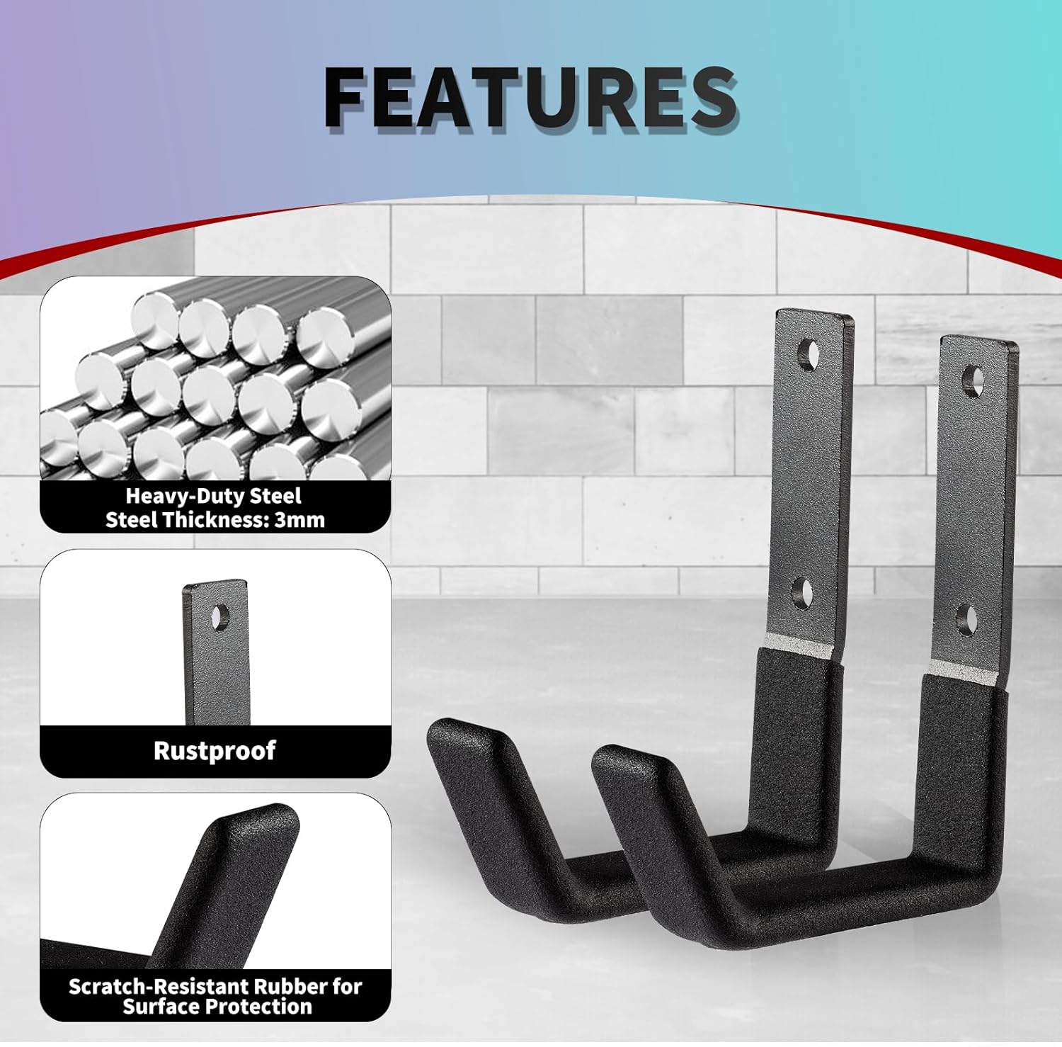 Heavy Duty Wall Mount Hooks, Utility Hooks, Tool Organizer - Steel Garden/garage Hose Hanger U Hooks (2, Small)-VerdiqueGarden