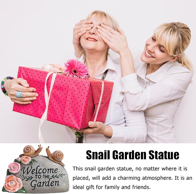 Snail Garden Statue Outdoor Decor Art Solar LED Light Welcome Sign Sculpture Auspicious Snail Resin Figurine Yard Porch Patio Lawn Decorations Housewarming Gifts for Mom Grandma Women-VerdiqueGarden