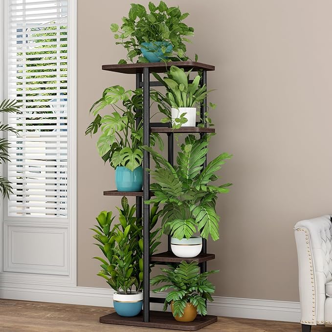 LINZINAR Plant Stand 5 Tier 6 Potted Indoor Plant Shelf Multiple Stands for Garden Corner Balcony Living Room-VerdiqueGarden
