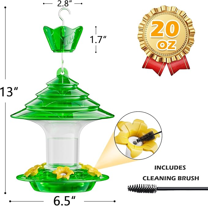 Birdream Hummingbird Feeder for Outdoors Hanging 40oz 10 Feeding Ports, 2 Pack Humming Bird Feeder with Ant Moat Brush Leak Proof - Green-VerdiqueGarden