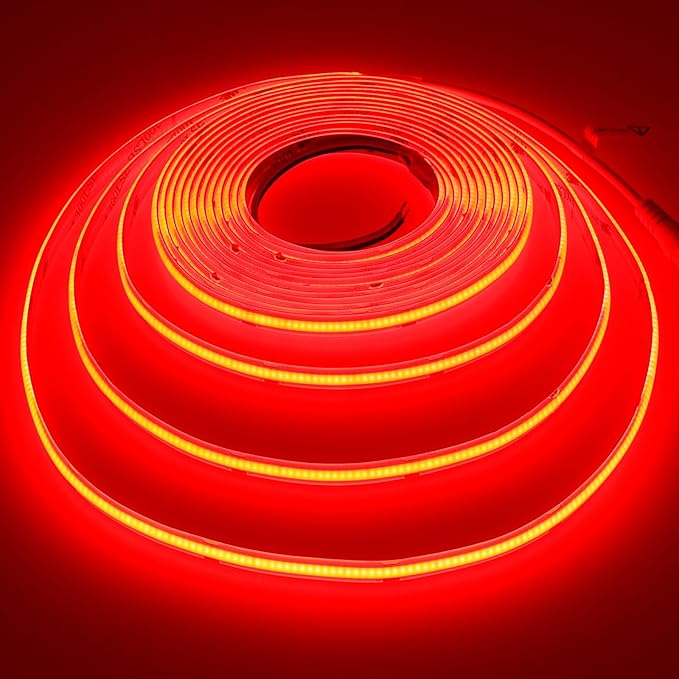 DC 24V COB LED Strip Light Red IP65 Waterproof 5M/16.4ft Uniform Glow 2400LEDs Flexible LED Tape Lights for DIY Garden Backyard Hallways Stairs Decor(No Power Supply)-VerdiqueGarden