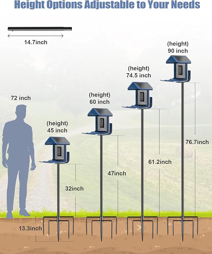 Bird Feeder Pole Stand – 90 Inch Height Feeding Station with 1-Inch Dia Heavy Duty for Hanging Feeders, Bird House Pole Mount Kit for Outdoor, Slip-Fit Connection-VerdiqueGarden