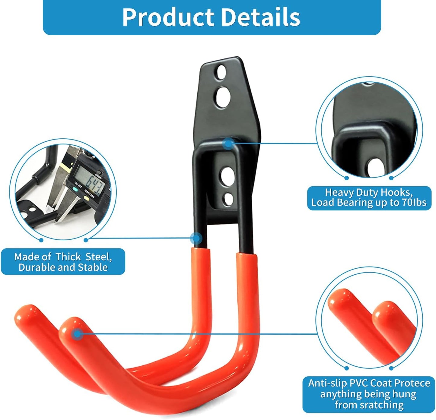 Garage Storage Utility Hooks，Garage Garden Tool Organizer，Steel Wall Mount Hooks, Large Garden U Hooks （2 Pack） (Type-2-Orange)-VerdiqueGarden