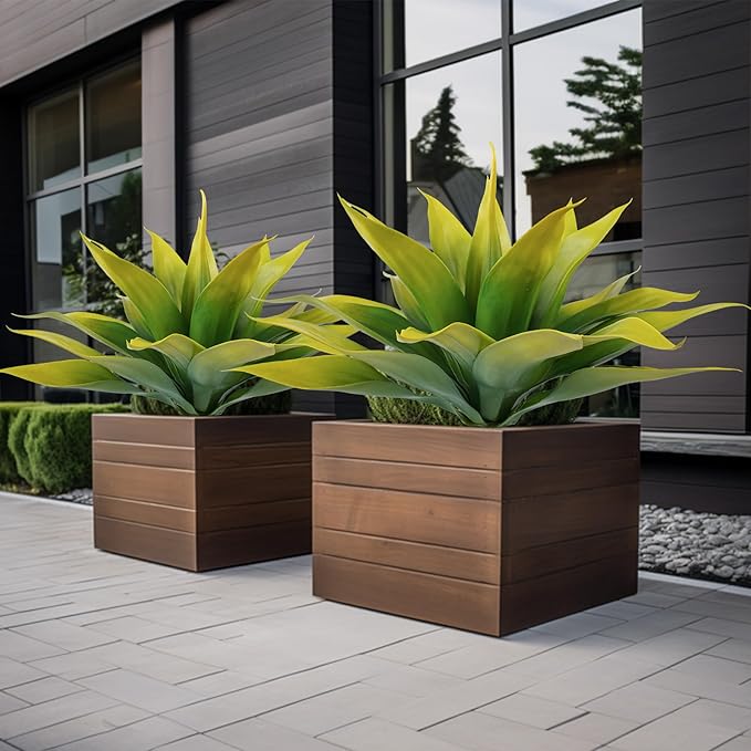 Artificial Agave Plants,Large UV Resistant Fake Agave Planters for Indoor and Outdoor Decorating Tropical Plant Succulents Greenery Indoor Decor (2Pack,22" Yellow)-VerdiqueGarden