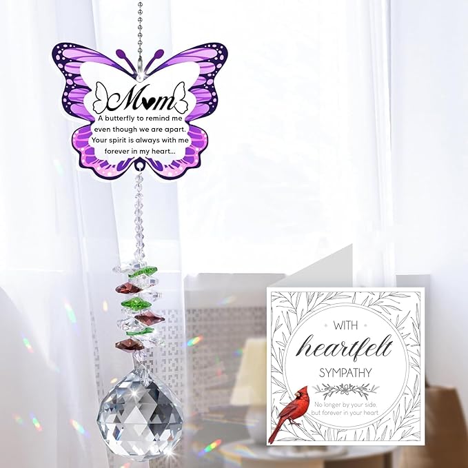 Memorial Gifts for Loss of Mom,Loss of Mother Sympathy Gifts,Sympathy Gift Idea Crystal Ball Suncatcher,Hanging Crystals Ornament for Window,Rainbow Maker-VerdiqueGarden