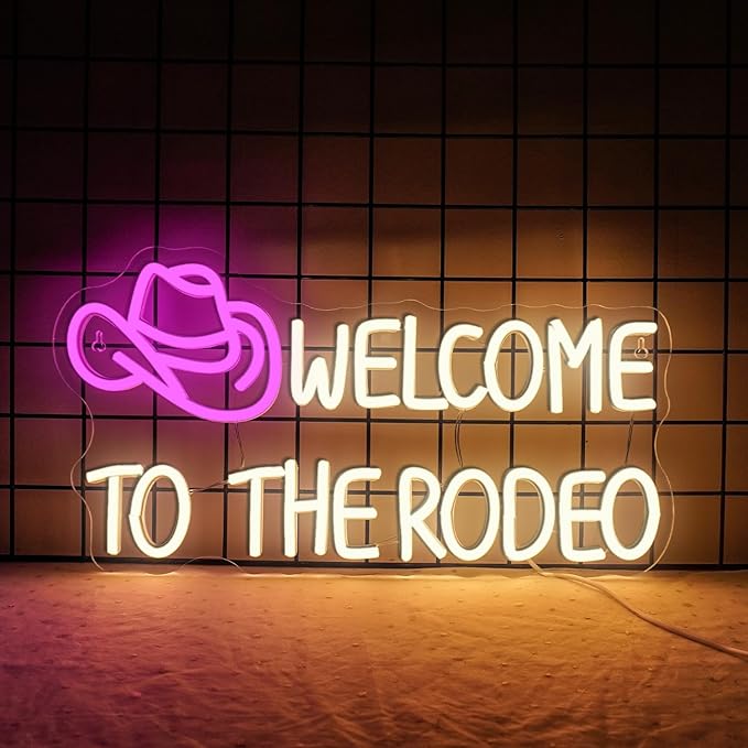 WLHOPE Welcome to The Rodeo Neon Sign Cowboy Hat Neon Sign Led Sign,Dimmable Cowgirl Neon Signs for Wall Decor,Connectivity Via USB Licked Neon Light for Bedroom Home Bar Club Party Western Decor-VerdiqueGarden