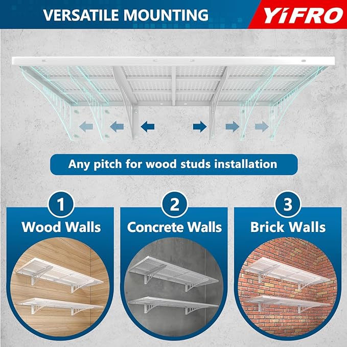 4-Pack 1.5x4ft Heavy Duty Garage Wall Shelving, 1000 lbs Load Capacity, Garage Storage Rack with Hooks, White-VerdiqueGarden