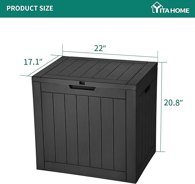 YITAHOME 30 Gallon Deck Box Outdoor Storage Box, Waterproof Resin Package Delivery and Storage Box with Lockable Lid for Patio Furniture Cushions, Pool Accessories, Garden Tools, Black-VerdiqueGarden