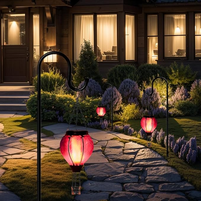 Starsoul Purple Hot Air Balloon Solar Lantern with Flickering Flame Light Glass Solar Powered Hot Air Balloon Lamp Waterproof Hanging Hot Air Balloon Led Lights-VerdiqueGarden