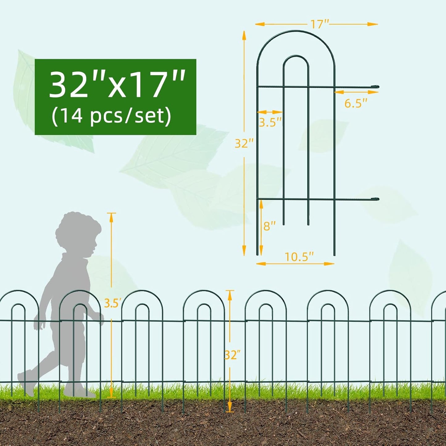 Decorative Garden Fence Border 32inX20ft Outdoor Green No Dig Temporary Iron Wire Edge Flowers Fencing Panels Rustproof Metal Folding Garden Fencing for Yard-VerdiqueGarden