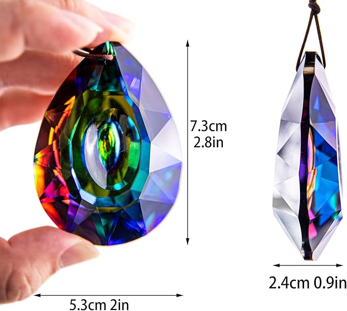 HDCRYSTALGIFTS 2PCS 76mm Crystal Prisms Suncatchers Hanging Ornament for Window, Chandelier Lamp Drops Pendant Rainbow Maker Home Garden Decoration (Single Face Colorful)-VerdiqueGarden