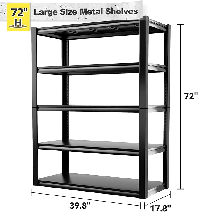 REIBII Garage Shelving Heavy Duty Garage Storage Shelves, Extra Large Adjustable Storage Rack with 5 Tier Metal Shelving Unit, 2500LBS Loads Heavy Duty Shelf, Easy Assembly, 2 Pack-VerdiqueGarden