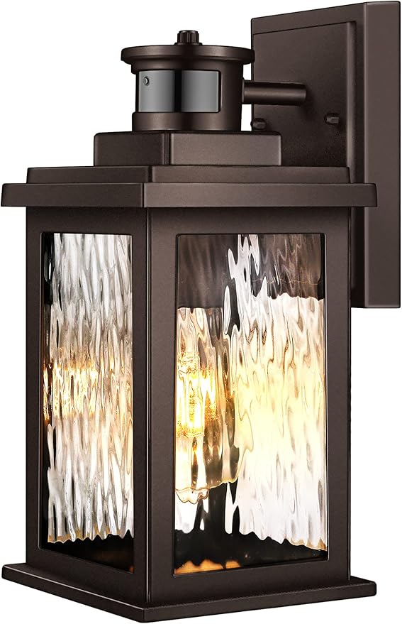 VIANIS Outdoor Motion Sensor Lights for House Oil-Rubbed Bronze, Exterior Waterproof Porch Lights Fixture Wall Mount for House, Aluminum Wall Lantern with Tempered Ripple Glass for Garage Entrance-VerdiqueGarden