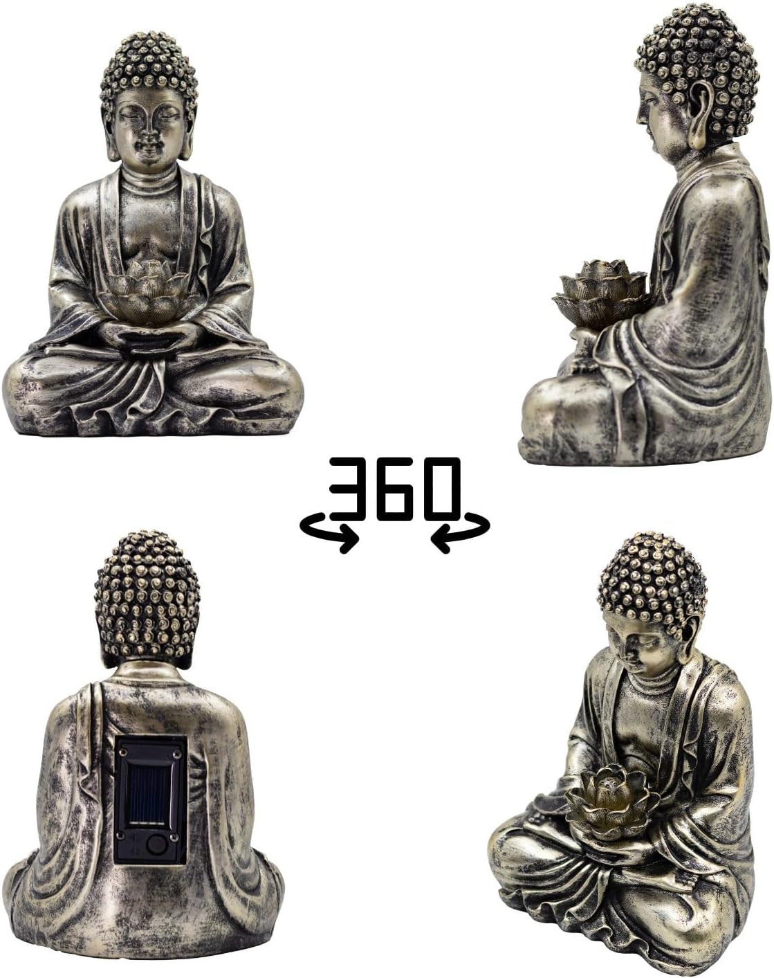 Buddha Lotus Statue with Solar Lights, Resin LED Figurine for Garden Decor – Unique Gift for Women and Friends(Copper Buddha)-VerdiqueGarden