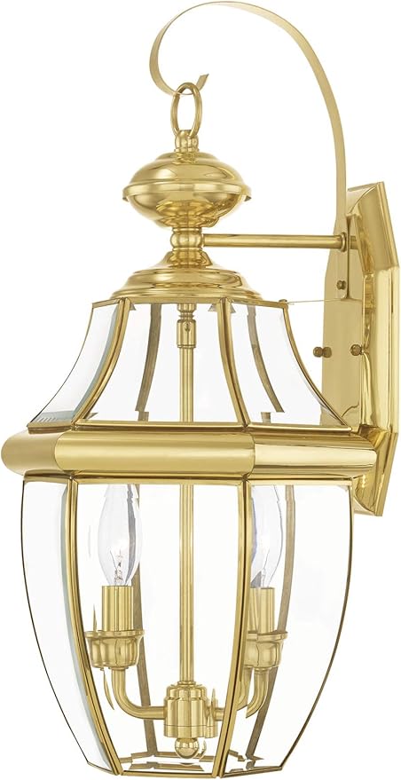 Livex Lighting 2251-91 Monterey 2 Light Outdoor Brushed Nickel Finish Solid Brass Wall Lantern with Clear Beveled Glass-VerdiqueGarden