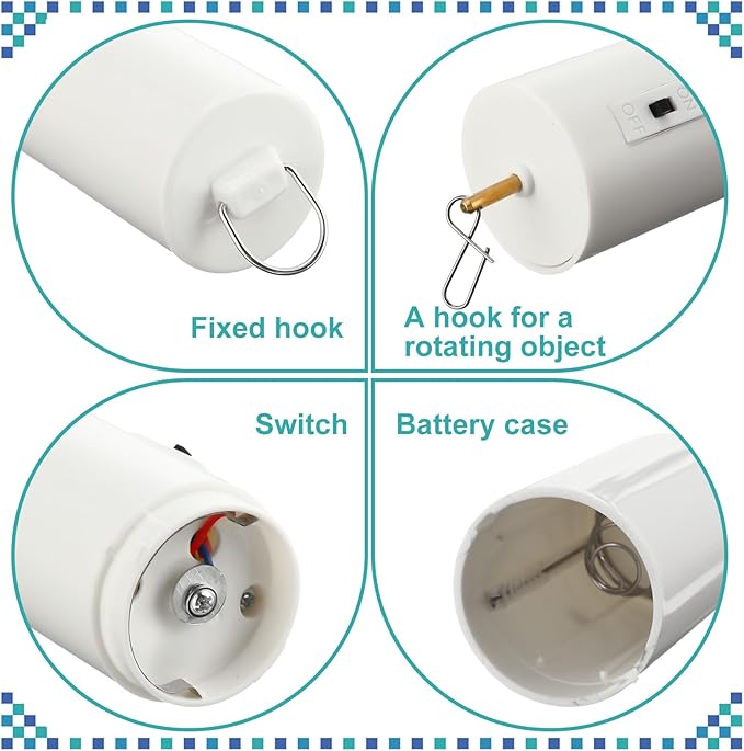 Therwen 6 Pcs Ornament Spinner Battery Operated Wind Spinner Motor Rotator Disco Ball Motor Outdoor Hanging Ornament for Halloween Mardi Gras Decoration, No Battery(White)-VerdiqueGarden