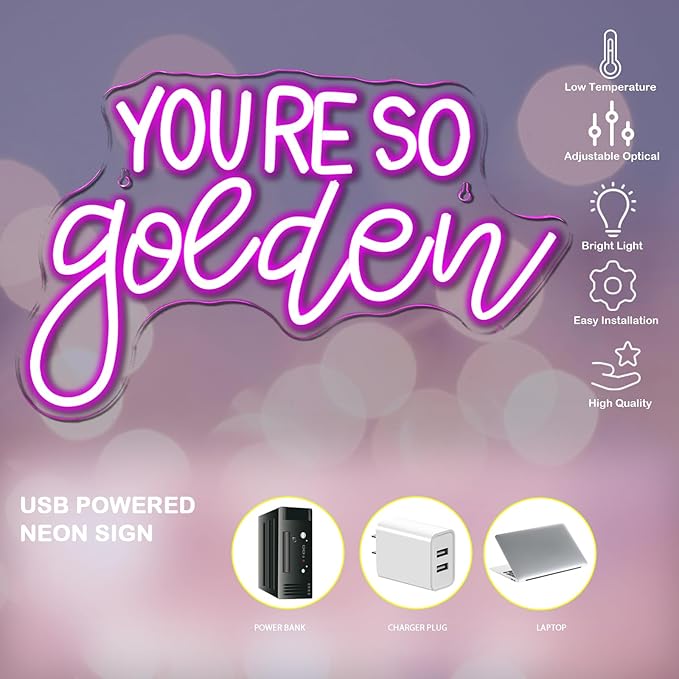 You're So Golden Neon Sign Wall Decor, Neon Signs Dimmable Letter Neon Sign Light Up Signs for Room,Bar,Bedroom,Party, Birthday Party Bar Pub Club Decoration Gifts-VerdiqueGarden