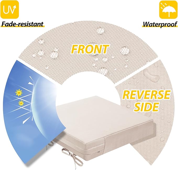 AAAAAcessories Outdoor Seat Cushions for Chairs, Waterproof, Fade-Resistant Patio Furniture Replacement Cushions, 18" x 18" x 2", Set of 2, Khaki Beige-VerdiqueGarden