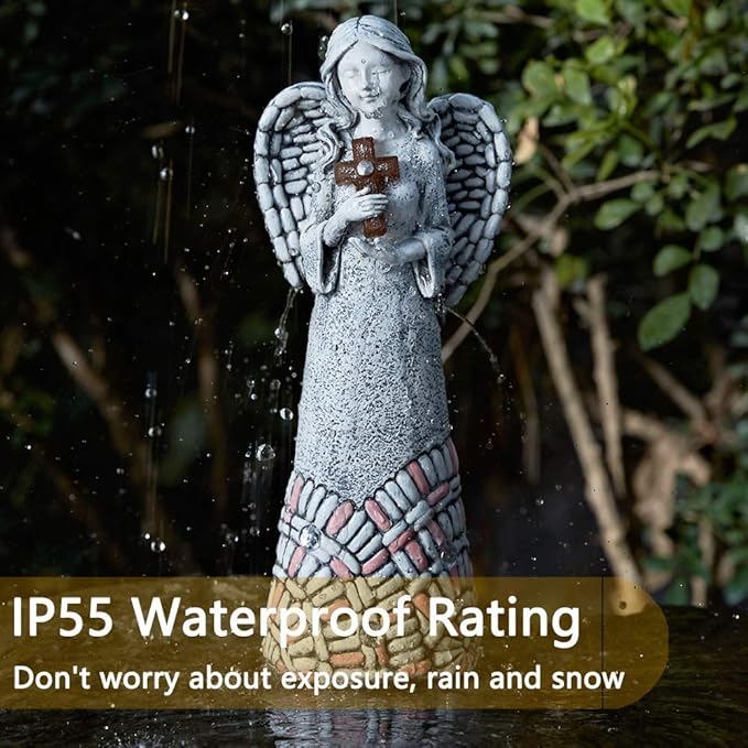 Angel Garden Statues Outdoor Solar Decor Gifts for Women Cross Praying for Cemetery Backyard Lawn Yard Decoration（10.24inch）-VerdiqueGarden