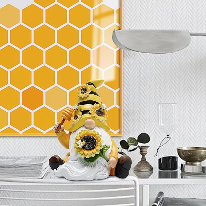 Hodao Bumble Bee Spring Gnome Decorations Honey Bee Gnomes Ornaments World Bee Day Decorations Gifts Fall Thanksgiving Gnomes Figurines Bee for Garden Decor Birthday Gifts for Mom, Grandma, Women-VerdiqueGarden