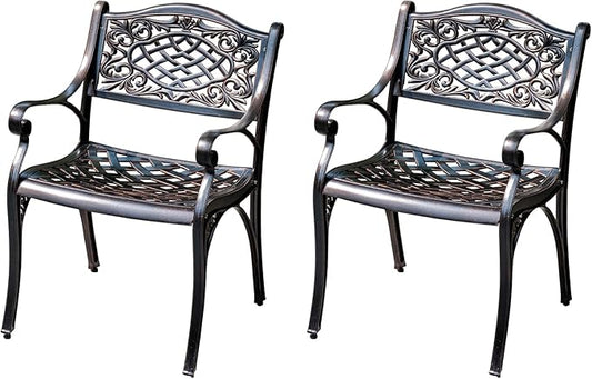 Outdoor Dining Chair Cast Aluminum Patio Chairs Set of 2 All-Weather Patio Dining Chair with Adjustable Feet for Backyard Garden (Die-Casting C Chair)-VerdiqueGarden