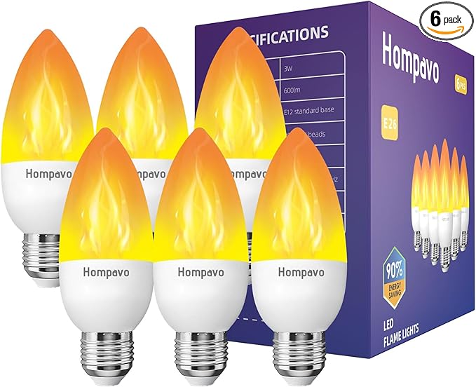Hompavo Upgraded LED Flame Light Bulbs, 3 Modes Flickering Light Bulbs, E26 Candle Fire Light Bulb for Halloween Christmas Party Porch Indoor & Outdoor Home Decoration - 6 Pack-VerdiqueGarden