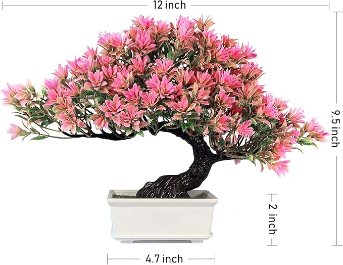 Fake Plants Plastic Artificial Bonsai Tree, Pink Room Decor Bonsai Tree for Home Bedroom Farmhouse Office Desk Decor, Tall 9.5"-VerdiqueGarden