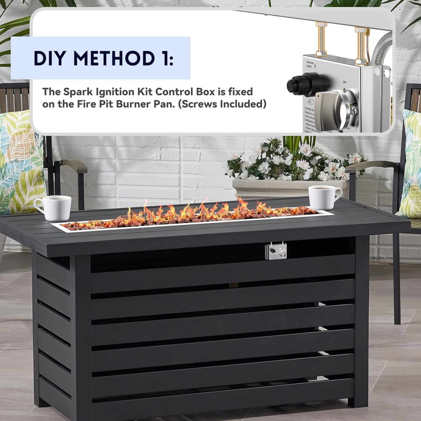 Skyflame Spark Ignition Gas Fire Pit Burner Kit, 48" Linear Stainless Steel Complete Drop-in Burner Kit with Flame Sensing, CSA Certified, Propane Regulator Connector Hose Set for Propane Tank-VerdiqueGarden