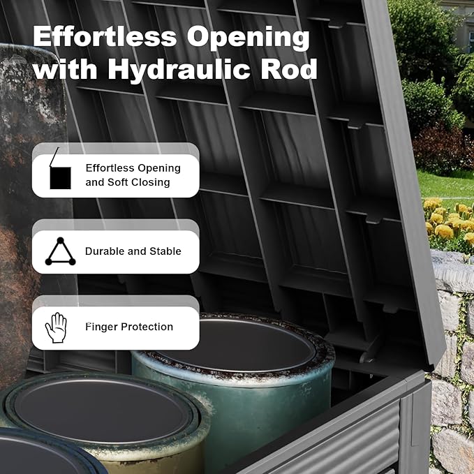 45 Gallon Resin Deck Box, Lockable Outdoor Storage Box for Patio Cushions Storage Furniture,Garden Tools, Pool Supplies, Weatherproof and UV Resistant（Black）-VerdiqueGarden