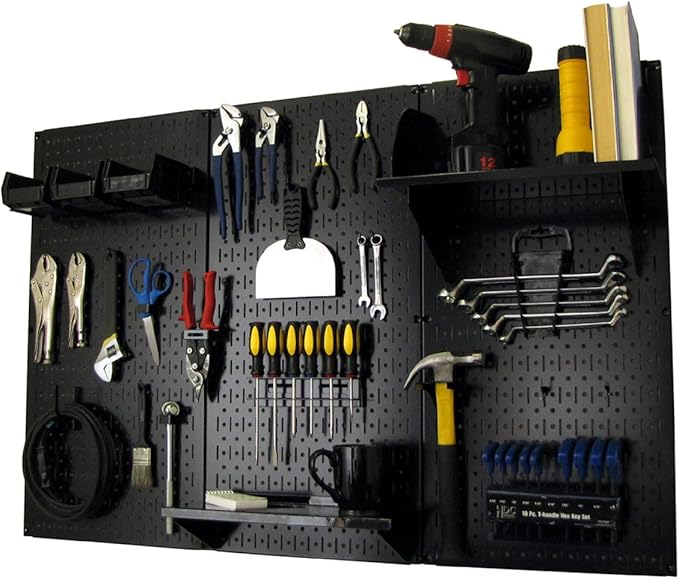 Wall Control Metal Pegboard Organizer - 4' Standard Tool Storage Kit, Black - Includes Pegboard Paper Towel Holder & Dowel Rod Shelf Assembly-VerdiqueGarden