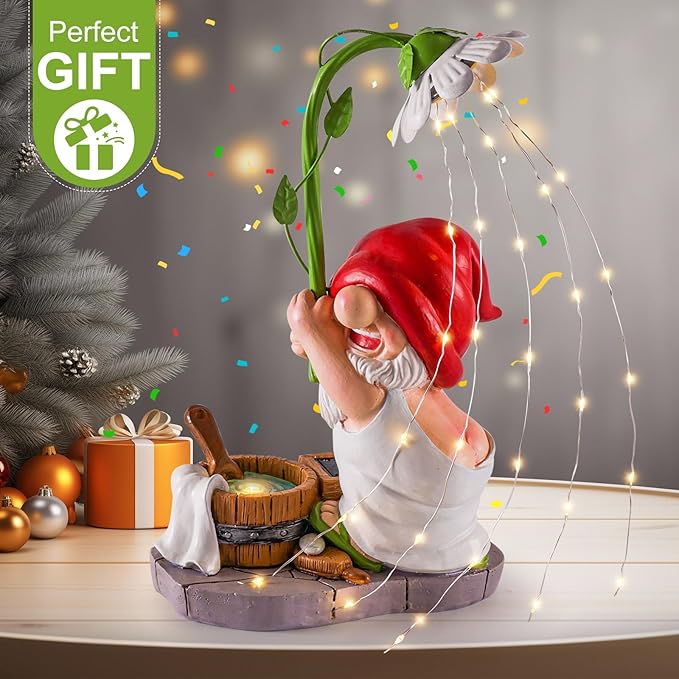 WINTS Garden Gnomes Outdoor Statue with Solar Lights,Bathing Large Funny Gnome Solar Garden Decorations for Lawn, Balcony, Yard,Patio Gnome Gifts for Mom-VerdiqueGarden