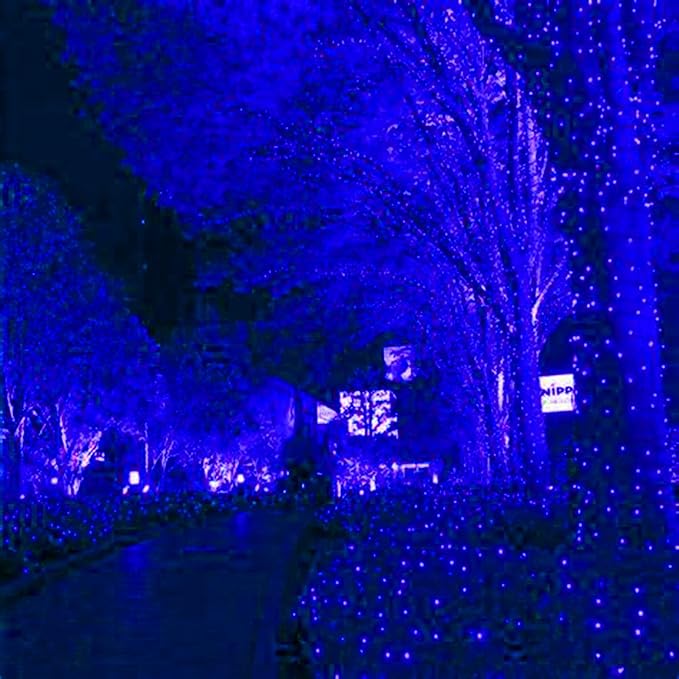 HISHINY LED Blue Christmas Net Lights Outdoor Christmas Decorations 5ftx5ft 100LED Green Wire,Connectable Outdoor Indoor Yard Mesh Shrub Net Lights String for Halloween Chritmas Party,Tree,Bush(Blue)-VerdiqueGarden