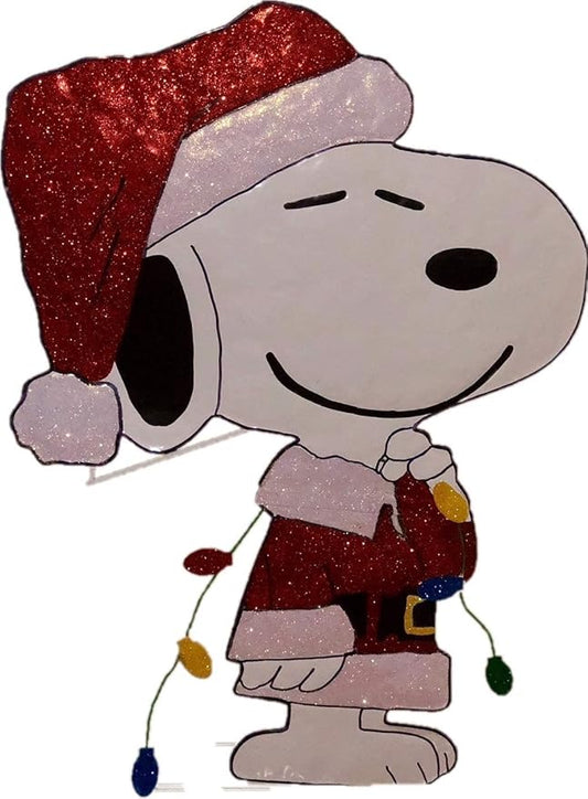 Peanuts Gang Around The Tree Christmas Yard Art Outdoor Christmas Decor Hammered Metal (Peanuts Snoopy in Santa Suit), 18'' wide x 32'' high-VerdiqueGarden