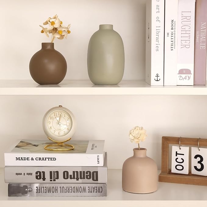 CUCUMI Ceramic Vase Set of 5, Home Decor Farmhouse Décor Handmade Pottery Vases for Pampas Grass, Dried Fresh Flowers, Table, Living Room, Kitchen, Shelf, Entryway Mantel Neutral Tones-VerdiqueGarden